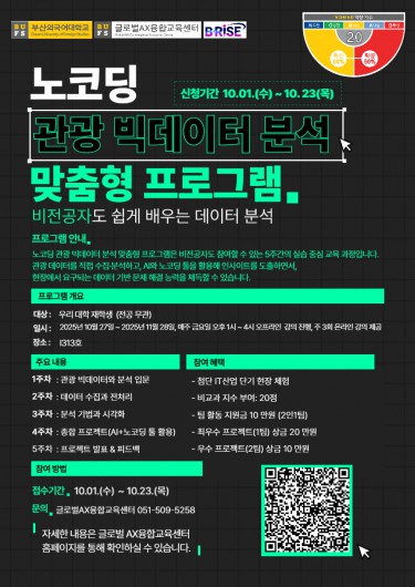 2025학년도 2학기 노코딩 관광 빅데이터 분석 맞춤형 프로그램
