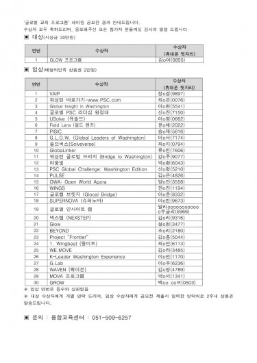 글로벌 교육 프로그램 네이밍 공모전 결과 안내